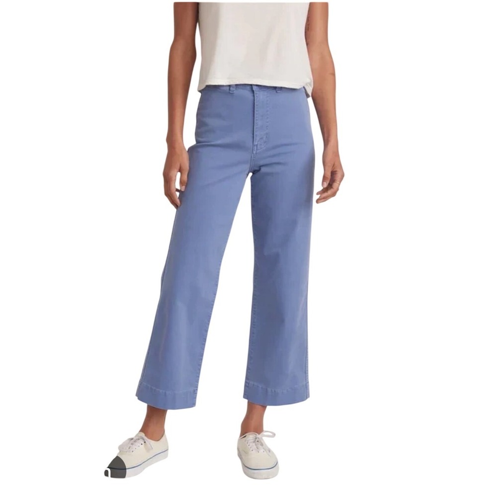 Marine Layer Bridget Wide Leg Crop Pants Blue High Rise Stretch Cotton Size 0